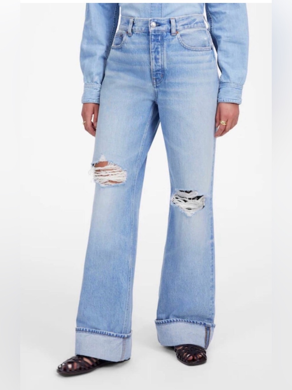 Madewell Light Blue High-Rise Distressed Wide-Leg Jeans